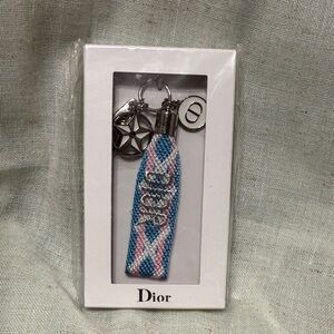 Dior Woven Keychain with Blue and Pink Accents